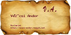 Vécsi Andor névjegykártya